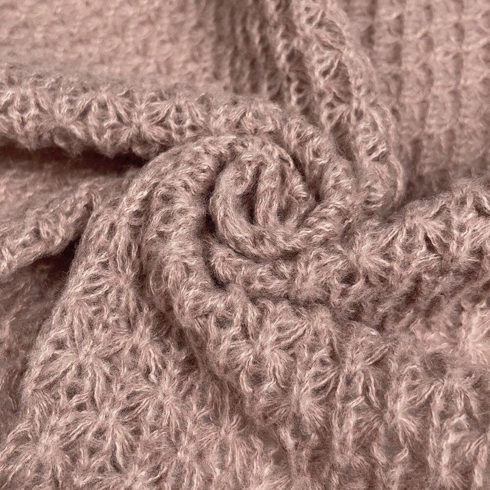 Khaki Casual Women's Dropped Shoulder Long Sleeve Hollow Out Loose Cardigan - Picture 7 of 7